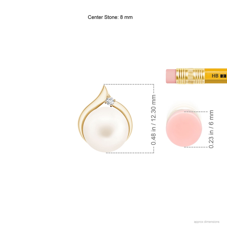 8mm AA Freshwater Pearl Solitaire Pendant with Diamond in Yellow Gold ruler