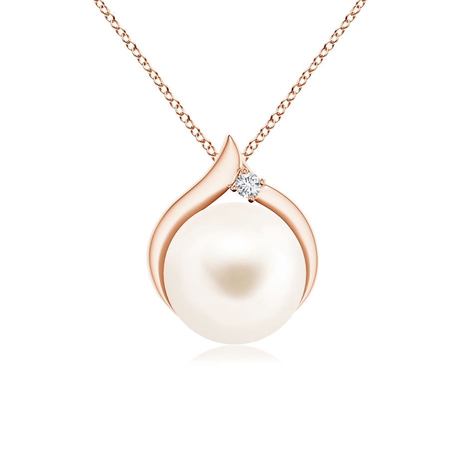 8mm AAA Freshwater Pearl Solitaire Pendant with Diamond in Rose Gold 