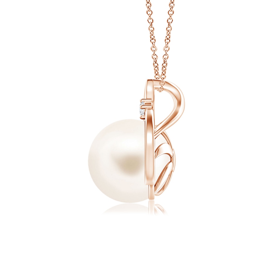 8mm AAA Freshwater Pearl Solitaire Pendant with Diamond in Rose Gold side-1