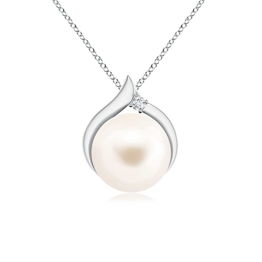 8mm AAA Freshwater Pearl Solitaire Pendant with Diamond in White Gold