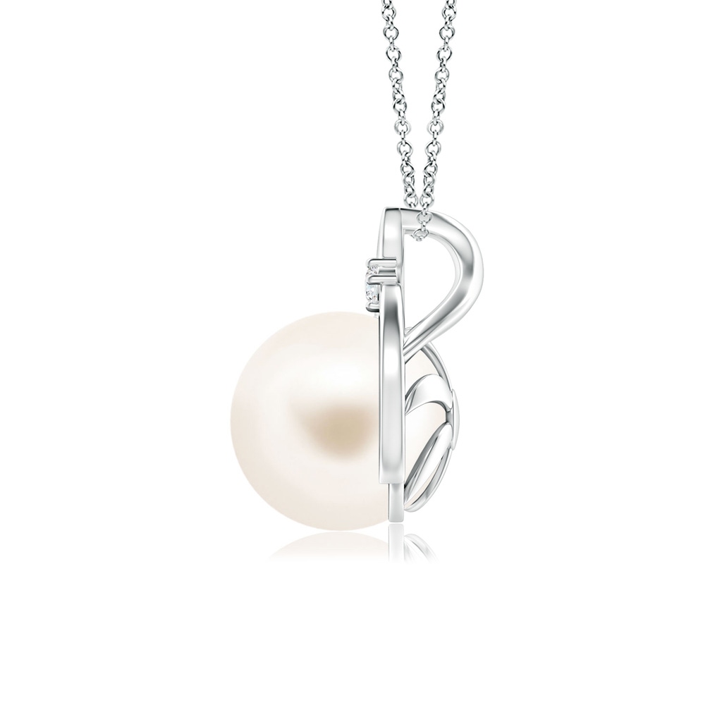 8mm AAA Freshwater Pearl Solitaire Pendant with Diamond in White Gold Side-1