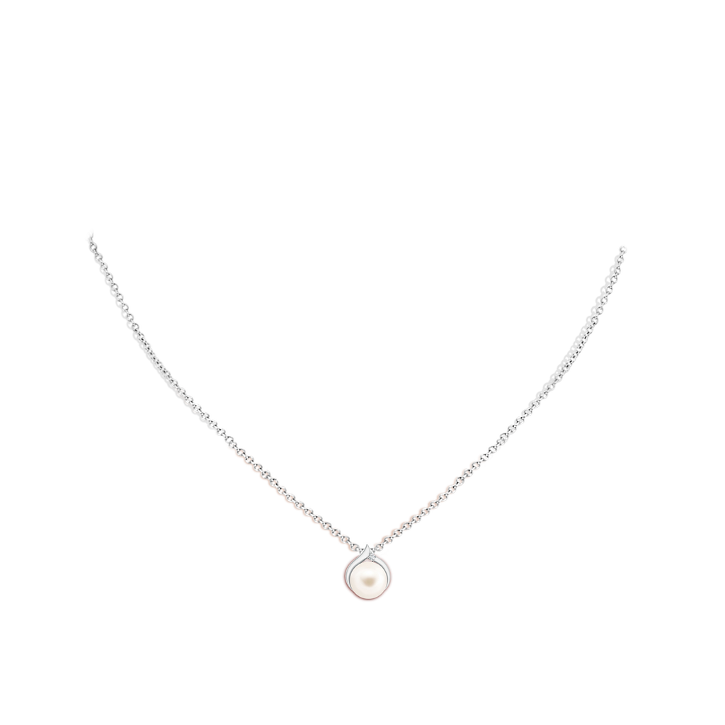 8mm AAA Freshwater Pearl Solitaire Pendant with Diamond in White Gold Body-Neck