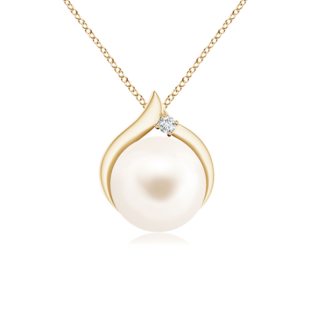 8mm AAA Freshwater Pearl Solitaire Pendant with Diamond in Yellow Gold 