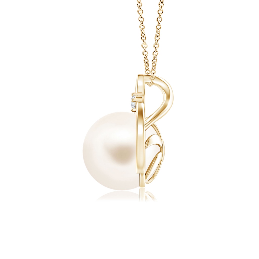 8mm AAA Freshwater Pearl Solitaire Pendant with Diamond in Yellow Gold - side_1