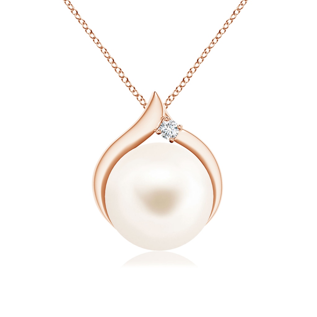 9mm AAA Freshwater Pearl Solitaire Pendant with Diamond in Rose Gold
