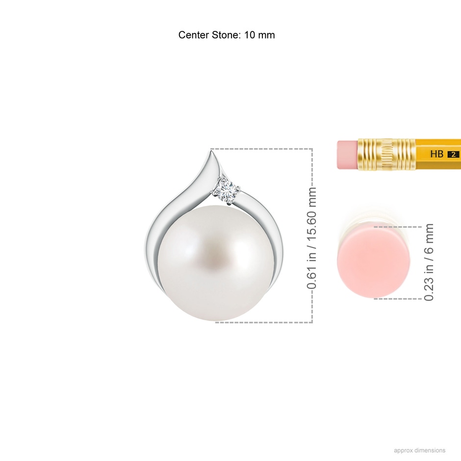 10mm AAA South Sea Pearl Solitaire Pendant with Diamond in White Gold ruler