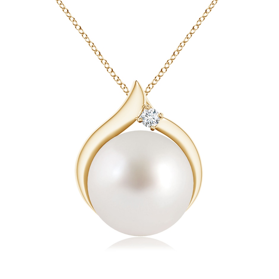 10mm AAA South Sea Pearl Solitaire Pendant with Diamond in Yellow Gold 