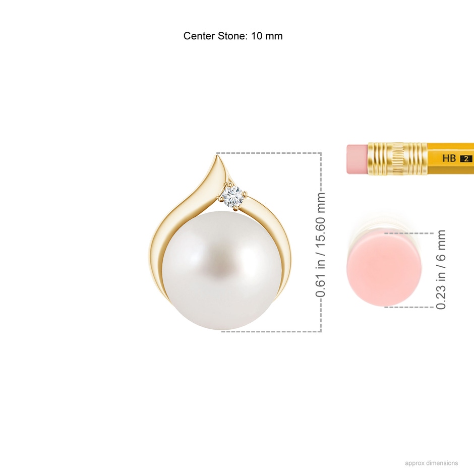 10mm AAA South Sea Pearl Solitaire Pendant with Diamond in Yellow Gold ruler