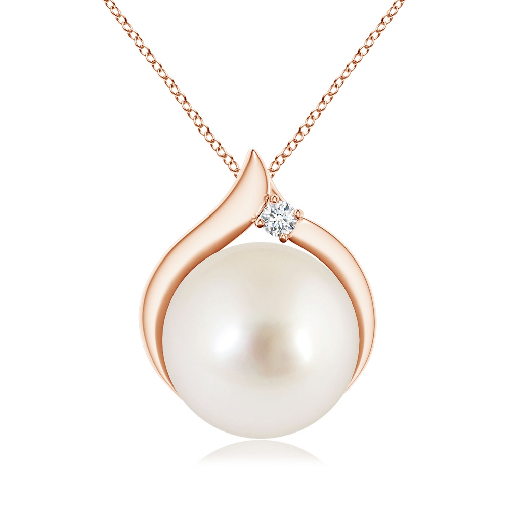 10mm AAAA South Sea Pearl Solitaire Pendant with Diamond in Rose Gold