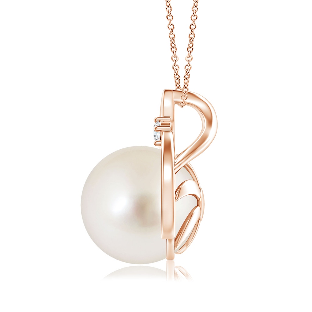 10mm AAAA South Sea Pearl Solitaire Pendant with Diamond in Rose Gold Side-1