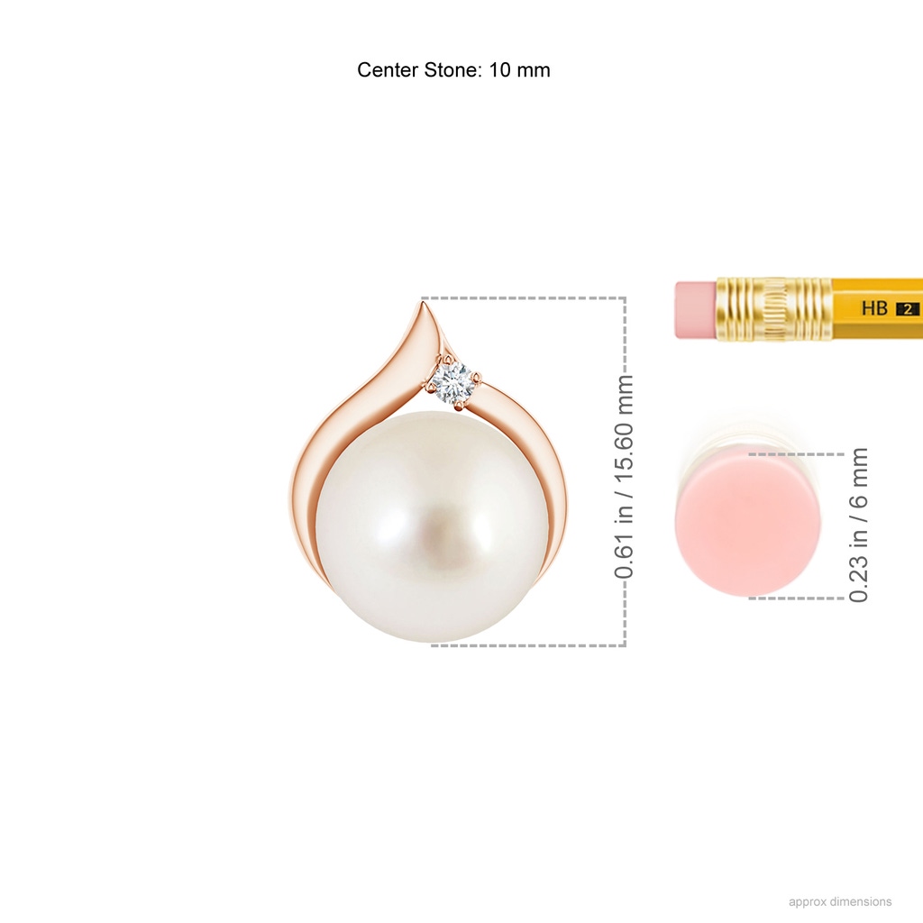 10mm AAAA South Sea Pearl Solitaire Pendant with Diamond in Rose Gold Ruler