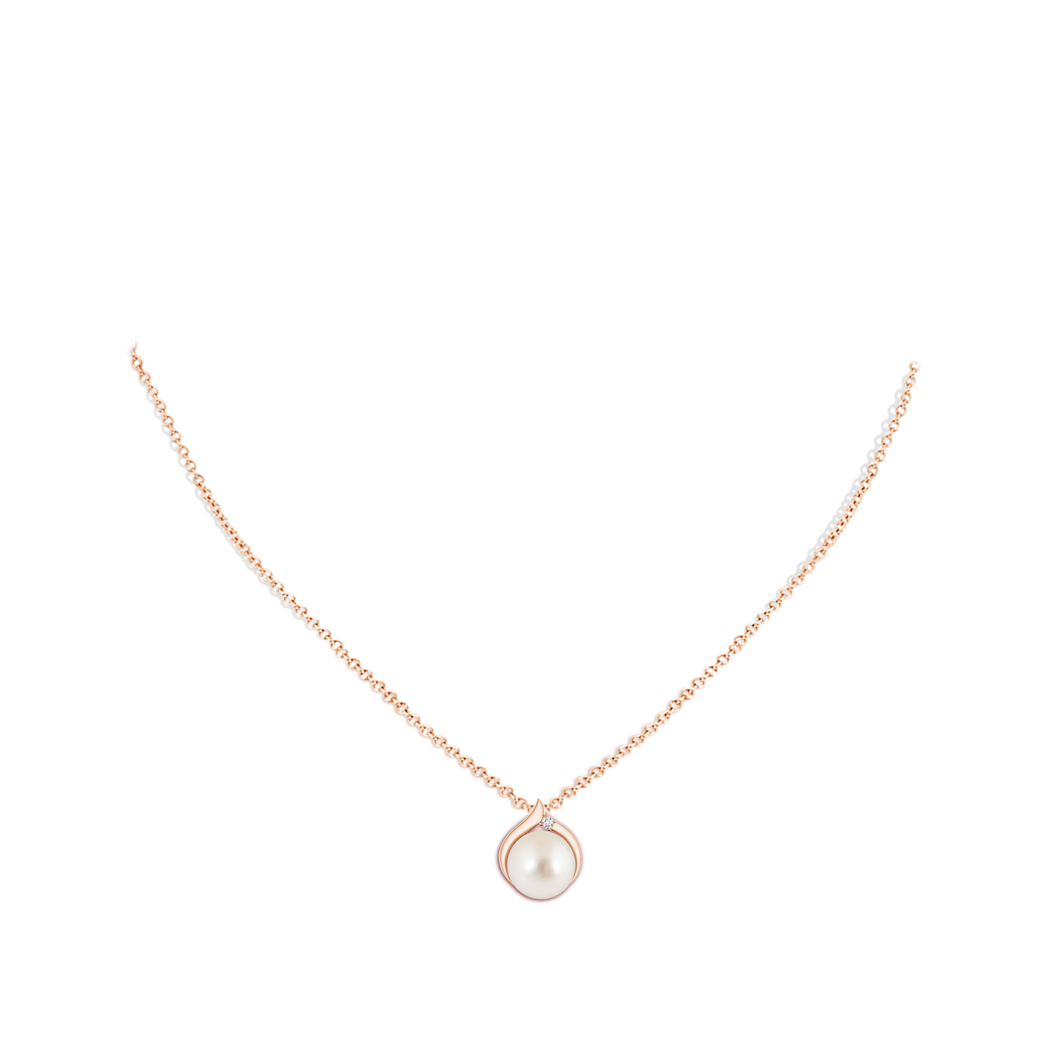 10mm AAAA South Sea Pearl Solitaire Pendant with Diamond in Rose Gold - body_neck