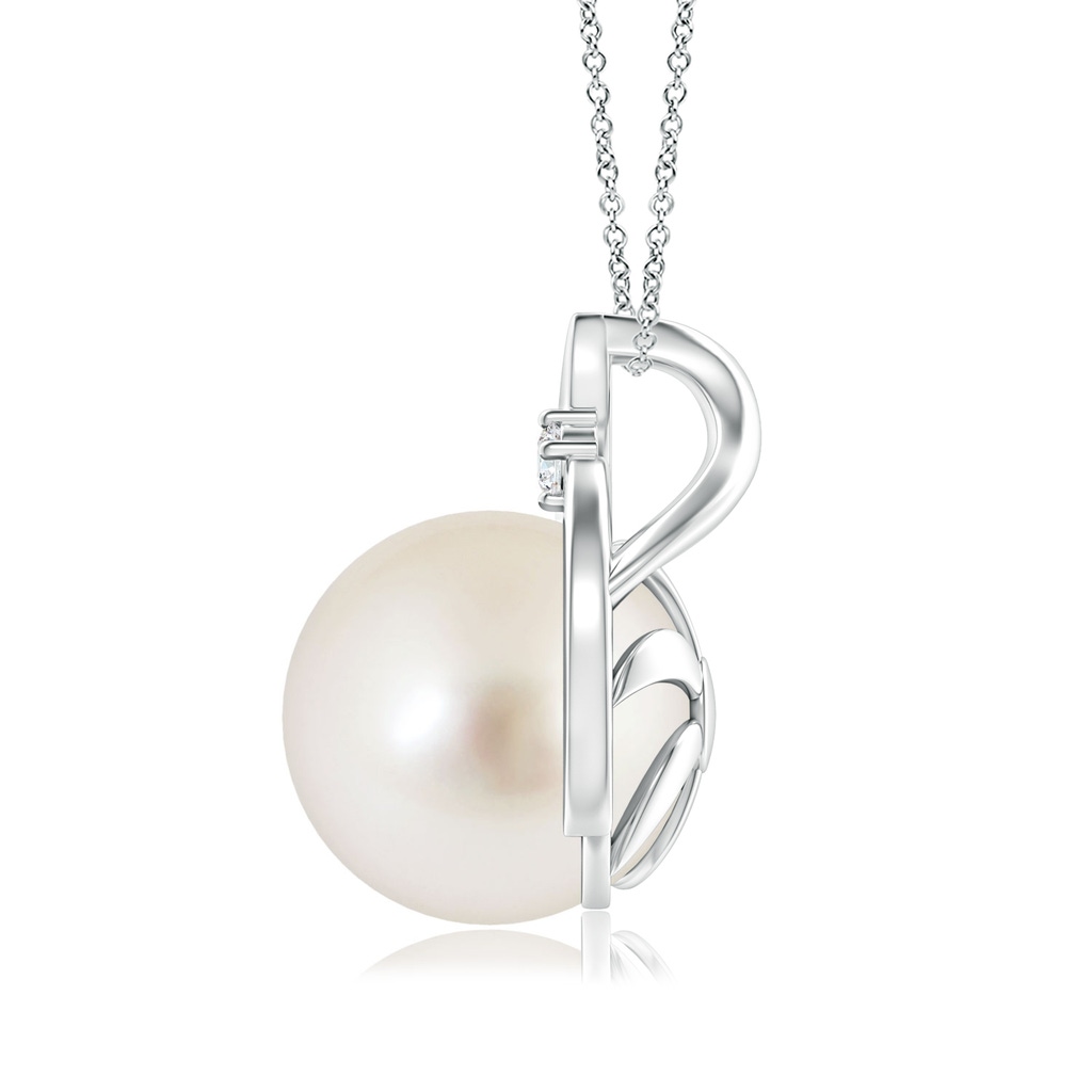 10mm AAAA South Sea Pearl Solitaire Pendant with Diamond in White Gold Side-1