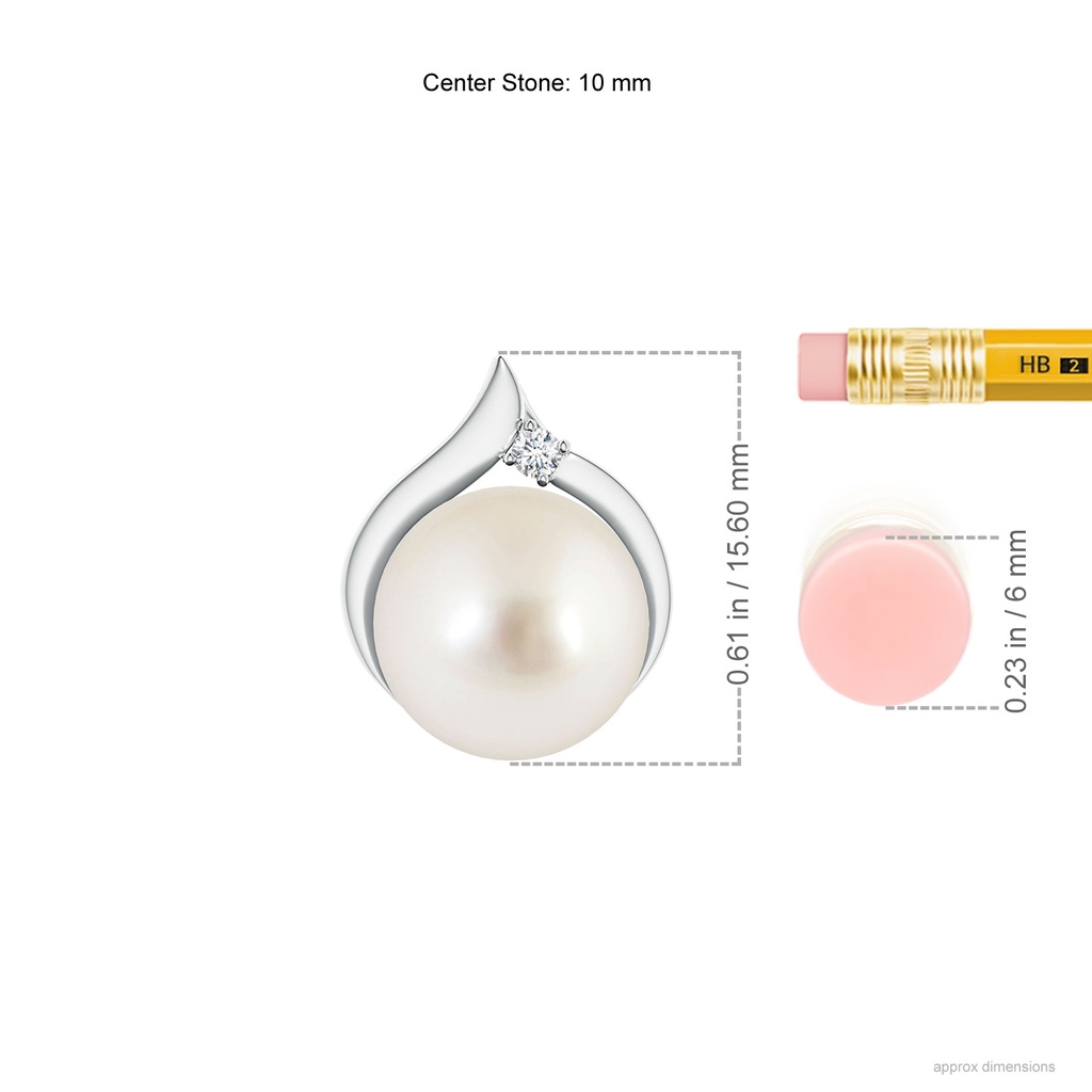 10mm AAAA South Sea Pearl Solitaire Pendant with Diamond in White Gold Ruler