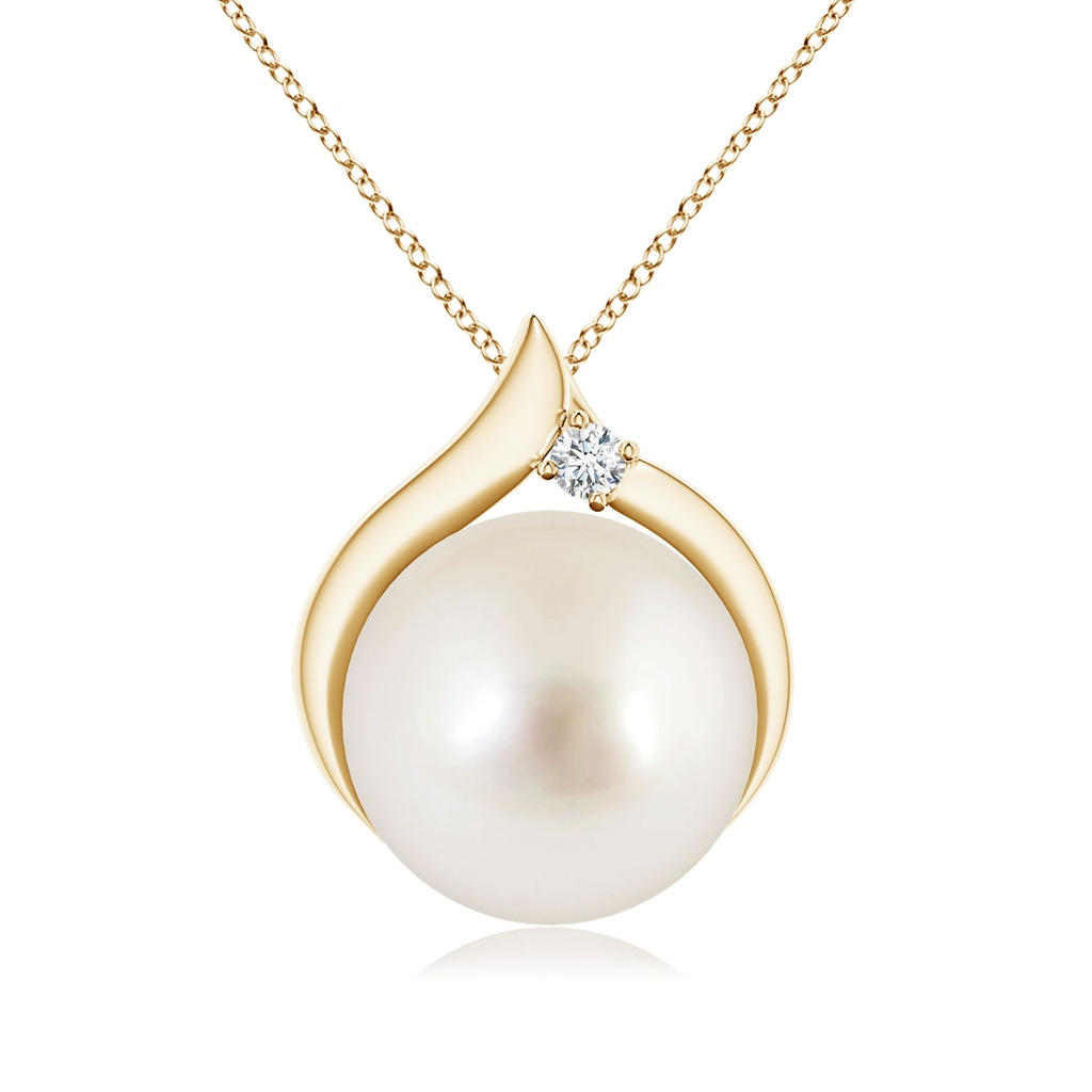 10mm AAAA South Sea Pearl Solitaire Pendant with Diamond in Yellow Gold