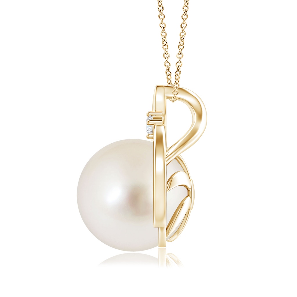 10mm AAAA South Sea Pearl Solitaire Pendant with Diamond in Yellow Gold - side_1
