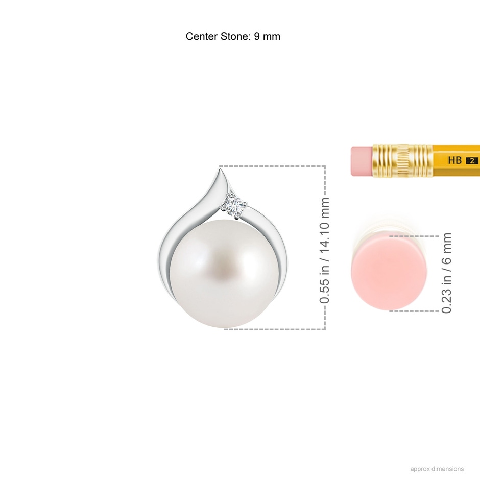 9mm AAA South Sea Pearl Solitaire Pendant with Diamond in S999 Silver ruler