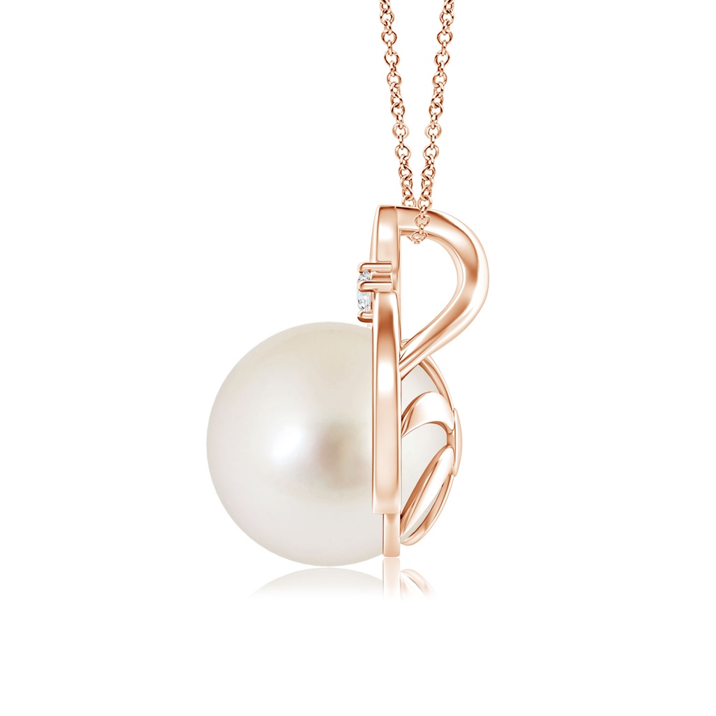 9mm AAAA South Sea Pearl Solitaire Pendant with Diamond in Rose Gold Side-1
