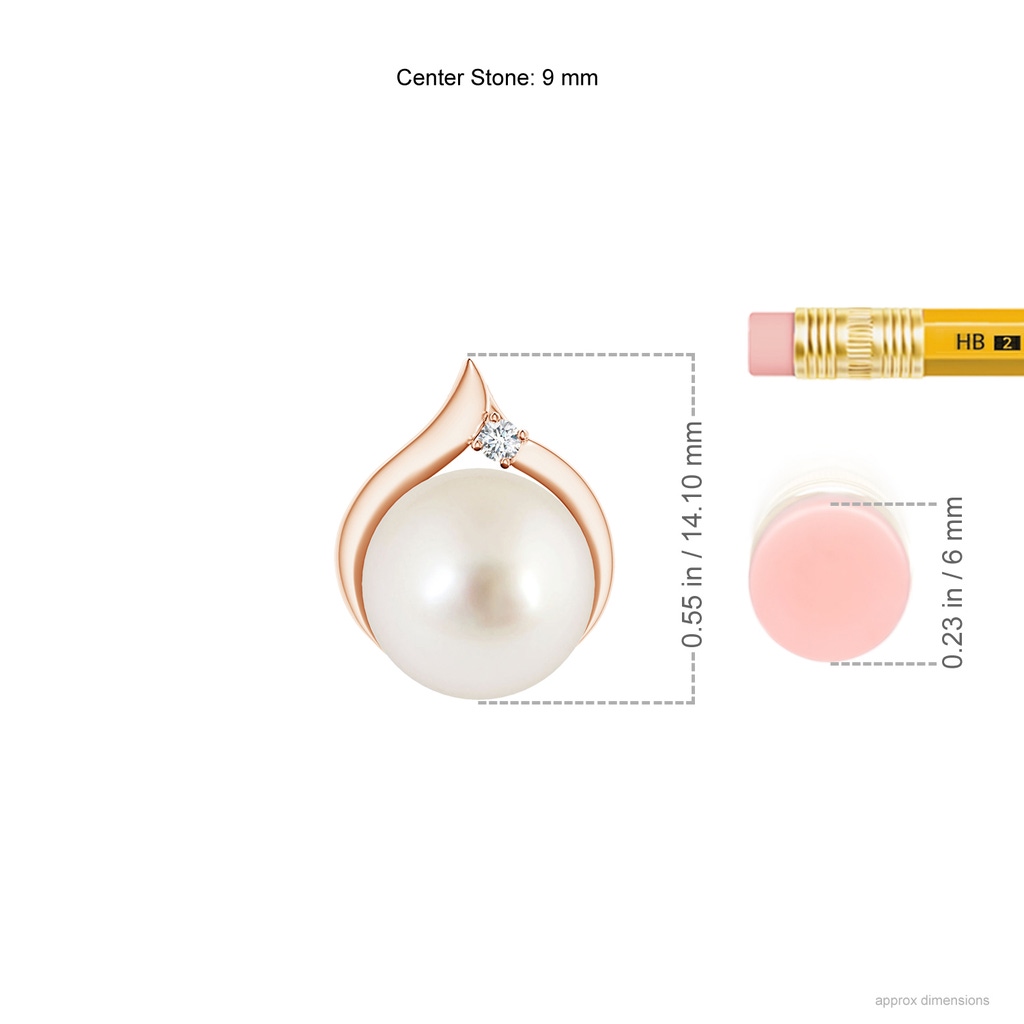 9mm AAAA South Sea Pearl Solitaire Pendant with Diamond in Rose Gold Ruler