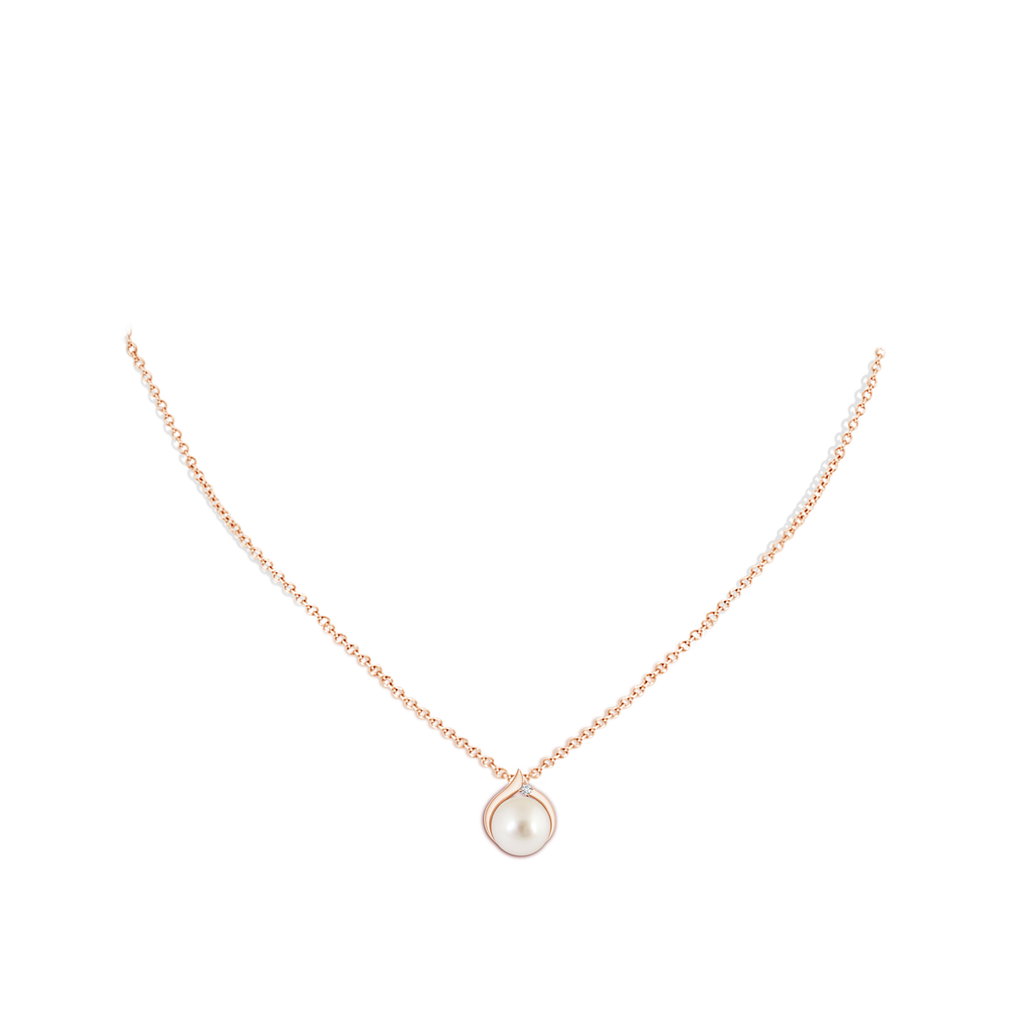 9mm AAAA South Sea Pearl Solitaire Pendant with Diamond in Rose Gold Body-Neck