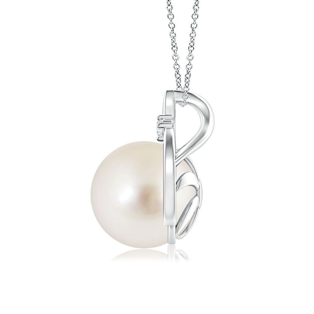 9mm AAAA South Sea Pearl Solitaire Pendant with Diamond in White Gold Side-1