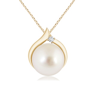 9mm AAAA South Sea Pearl Solitaire Pendant with Diamond in Yellow Gold