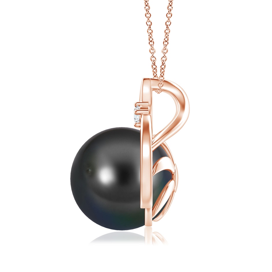 10mm AA Tahitian Pearl Solitaire Pendant with Diamond in 18K Rose Gold side 199
