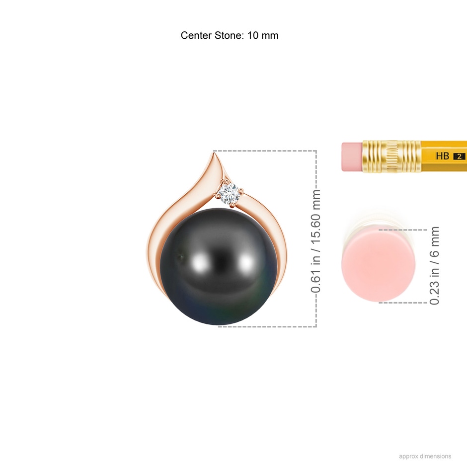10mm AA Tahitian Pearl Solitaire Pendant with Diamond in Rose Gold ruler