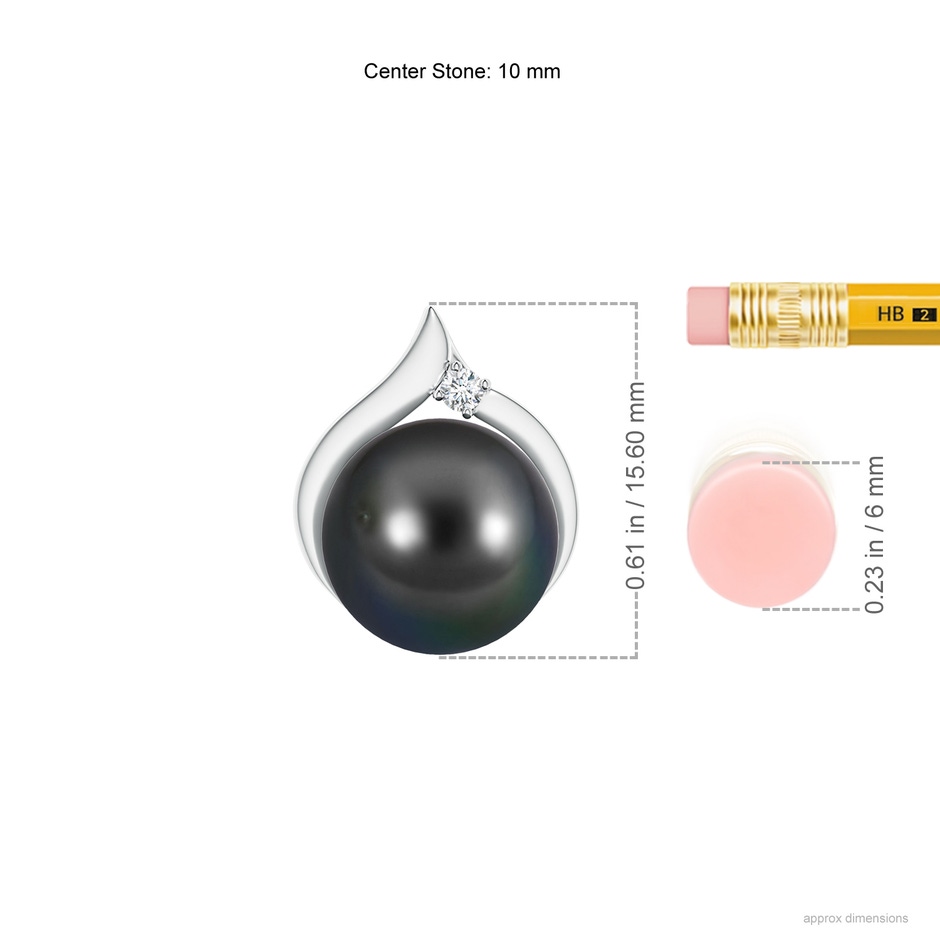 10mm AA Tahitian Pearl Solitaire Pendant with Diamond in S999 Silver ruler