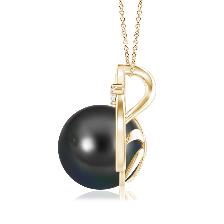 10mm AA Tahitian Pearl Solitaire Pendant with Diamond in Yellow Gold side 199