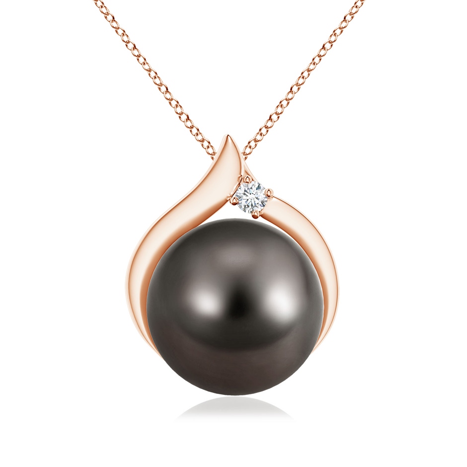 10mm AAA Tahitian Pearl Solitaire Pendant with Diamond in Rose Gold 