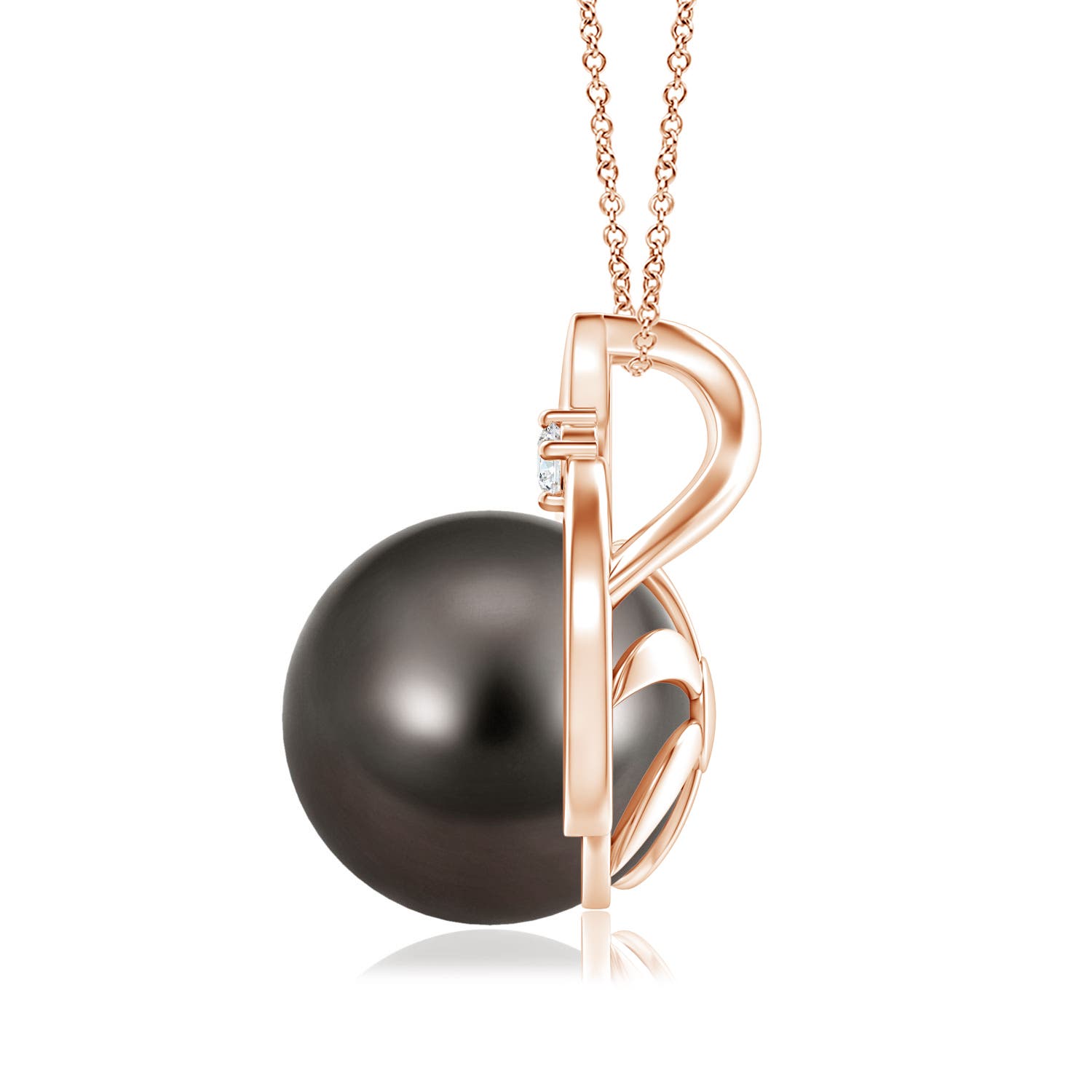 10mm AAA Tahitian Pearl Solitaire Pendant with Diamond in Rose Gold - side 3