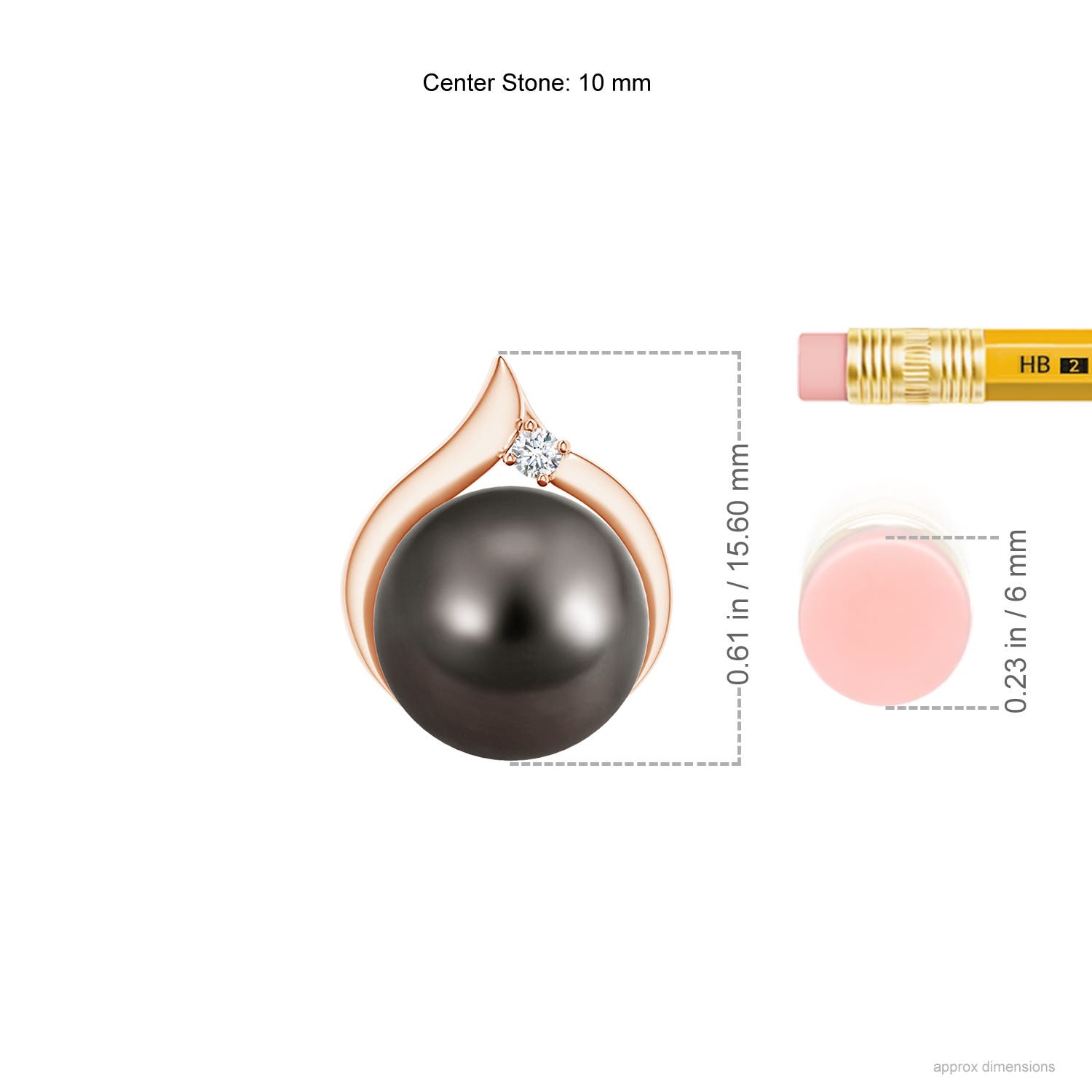 10mm AAA Tahitian Pearl Solitaire Pendant with Diamond in Rose Gold - ruler