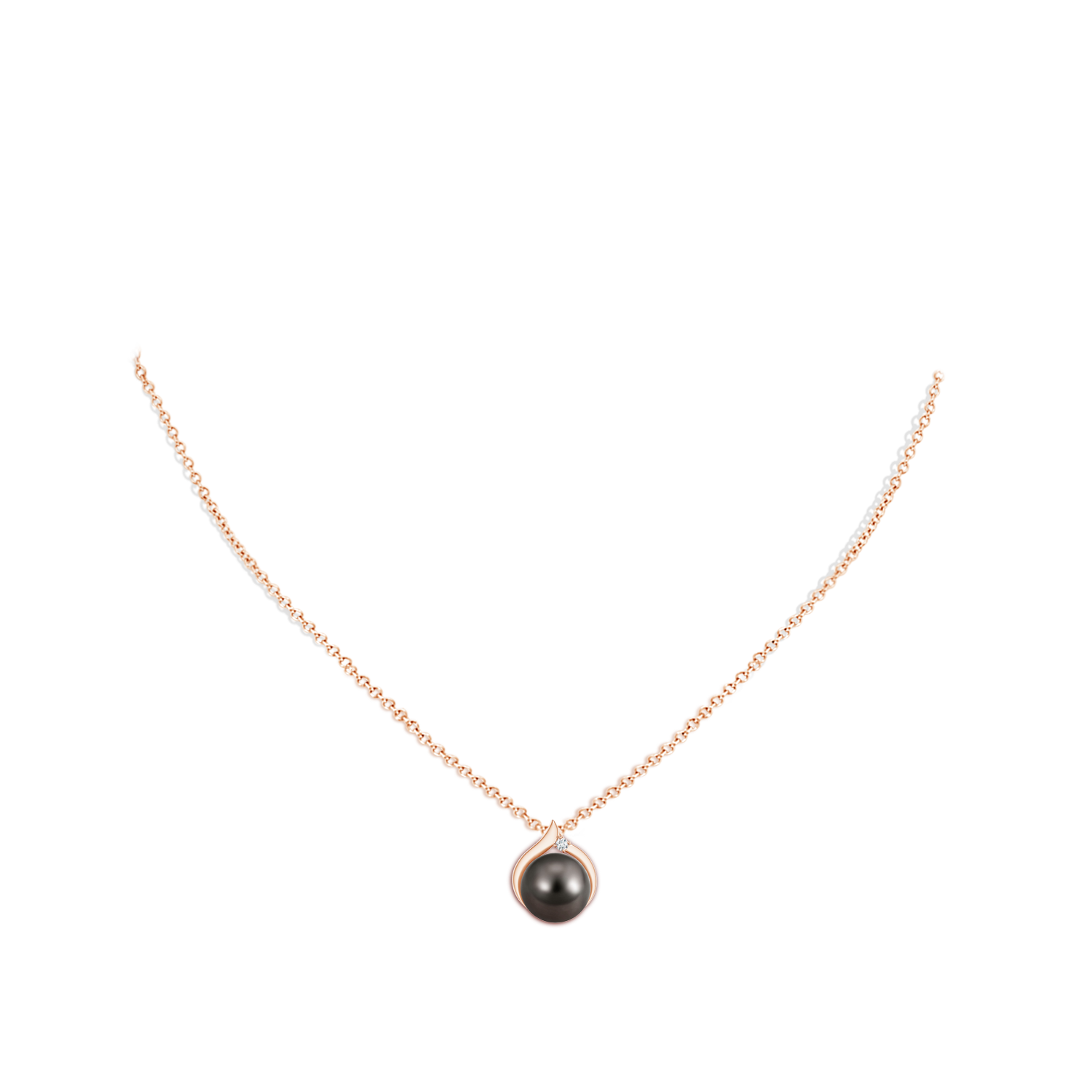 10mm AAA Tahitian Pearl Solitaire Pendant with Diamond in Rose Gold - body_neck