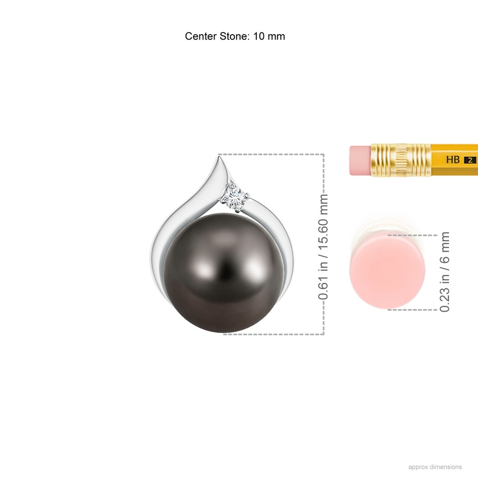 10mm AAA Tahitian Pearl Solitaire Pendant with Diamond in S999 Silver ruler