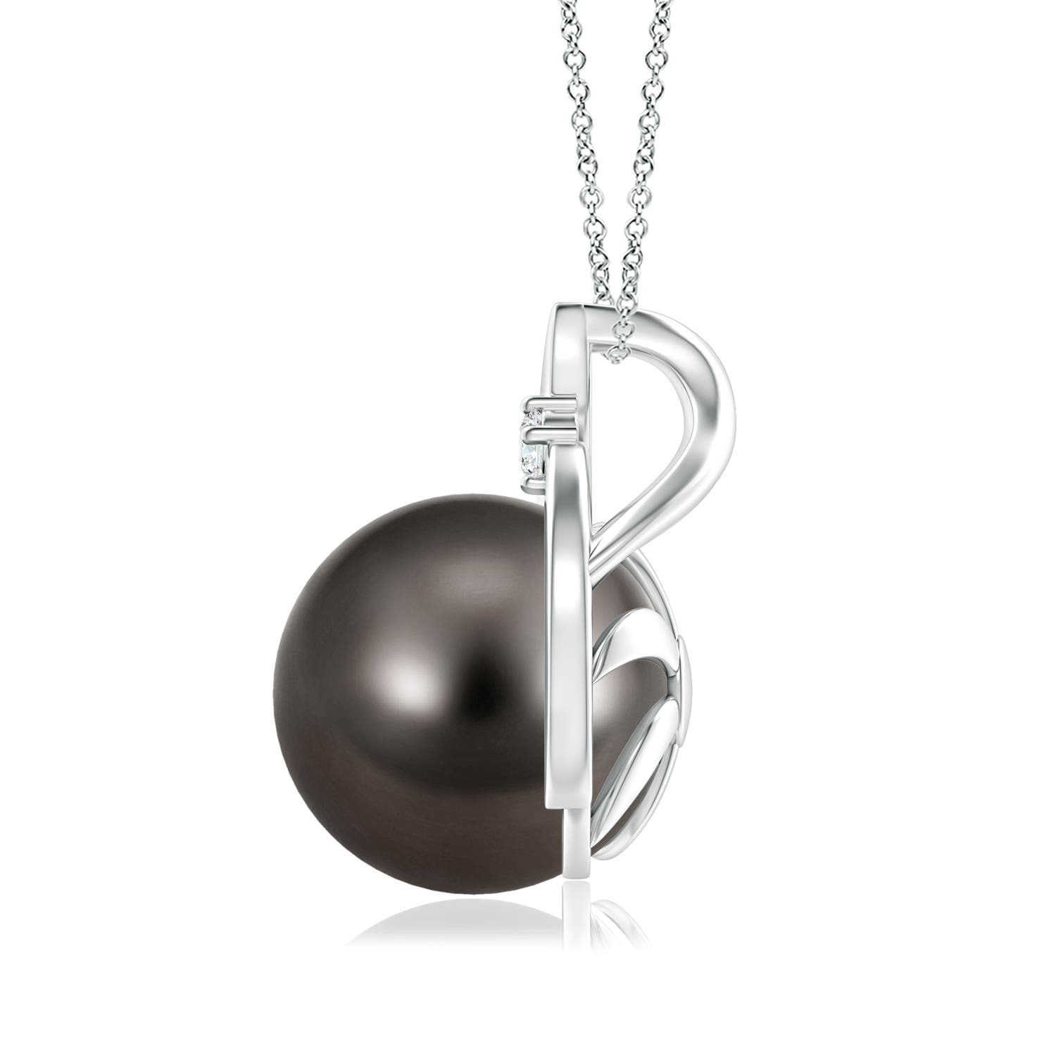 10mm AAA Tahitian Pearl Solitaire Pendant with Diamond in White Gold