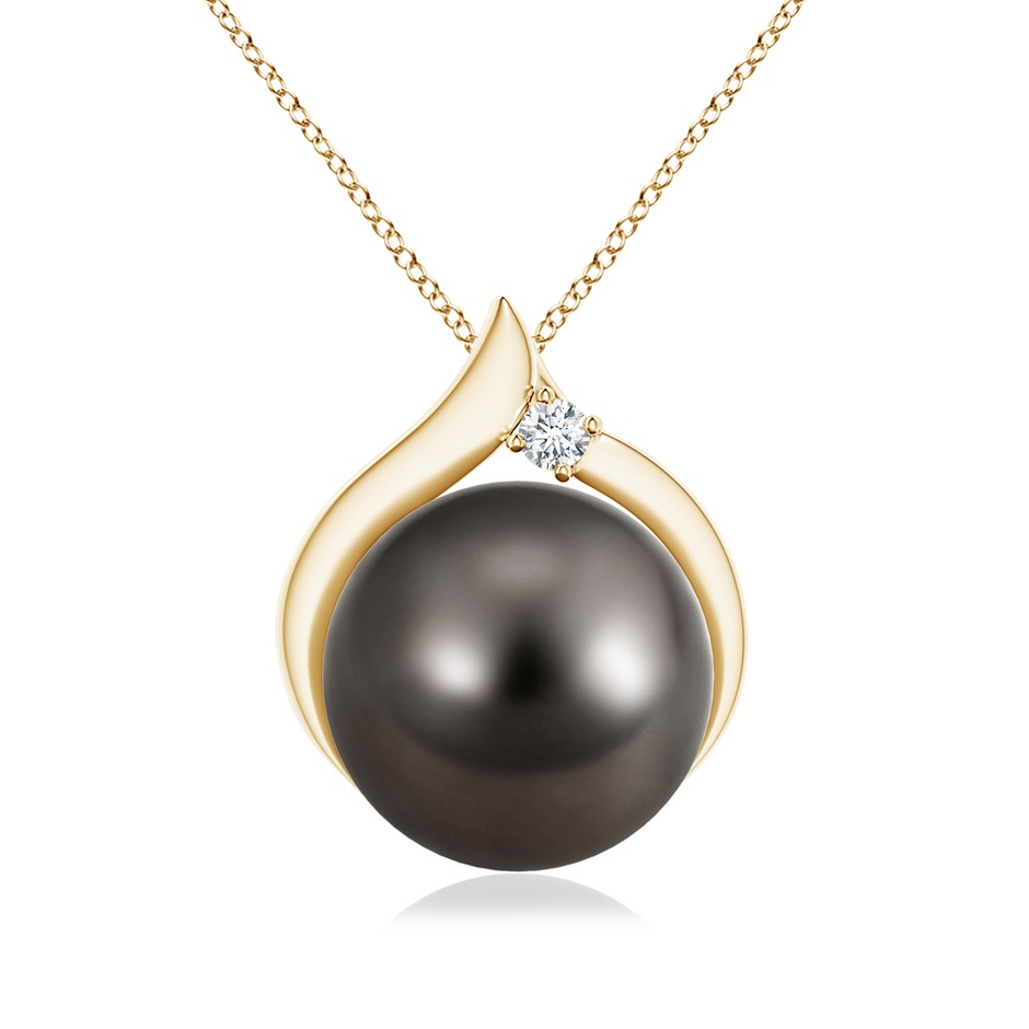 10mm AAA Tahitian Pearl Solitaire Pendant with Diamond in Yellow Gold 