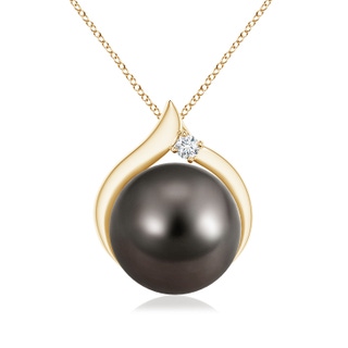 10mm AAA Tahitian Pearl Solitaire Pendant with Diamond in Yellow Gold