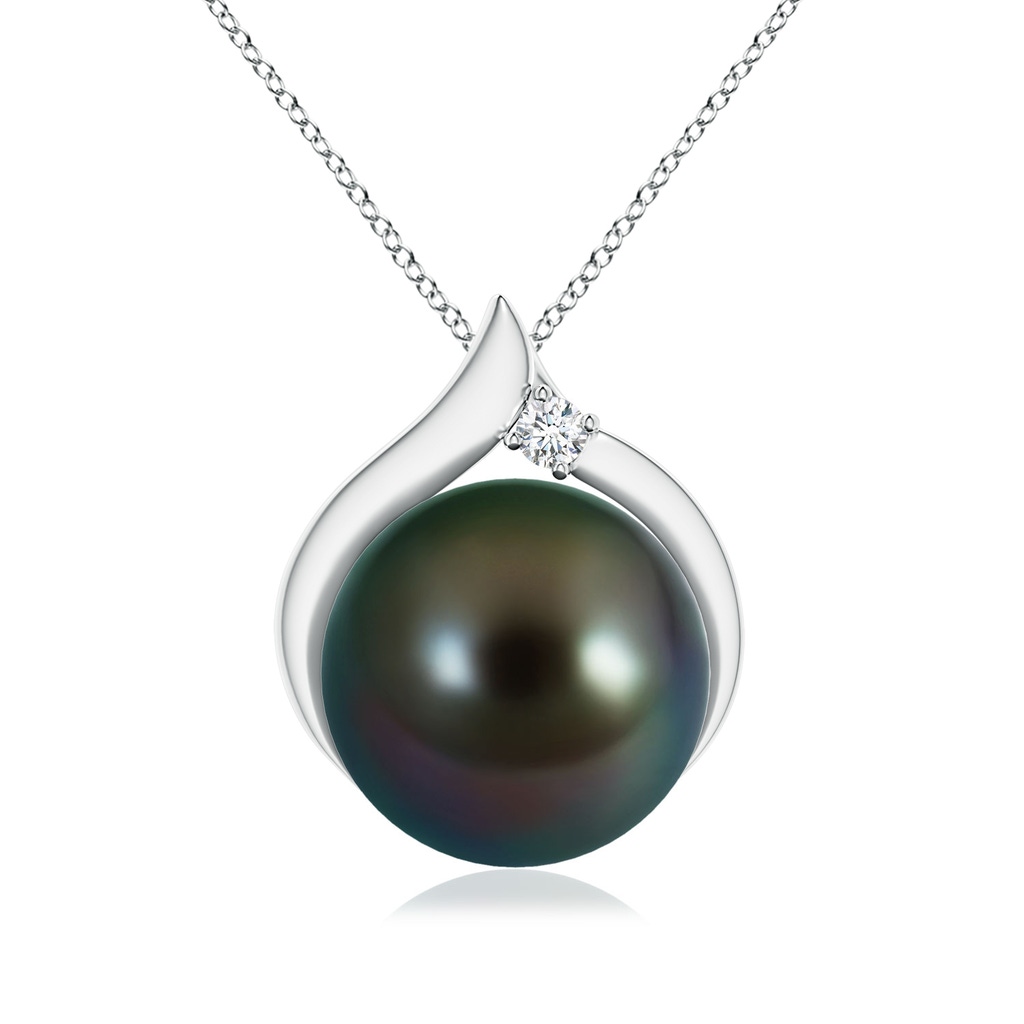 10mm AAAA Tahitian Pearl Solitaire Pendant with Diamond in 18K White Gold