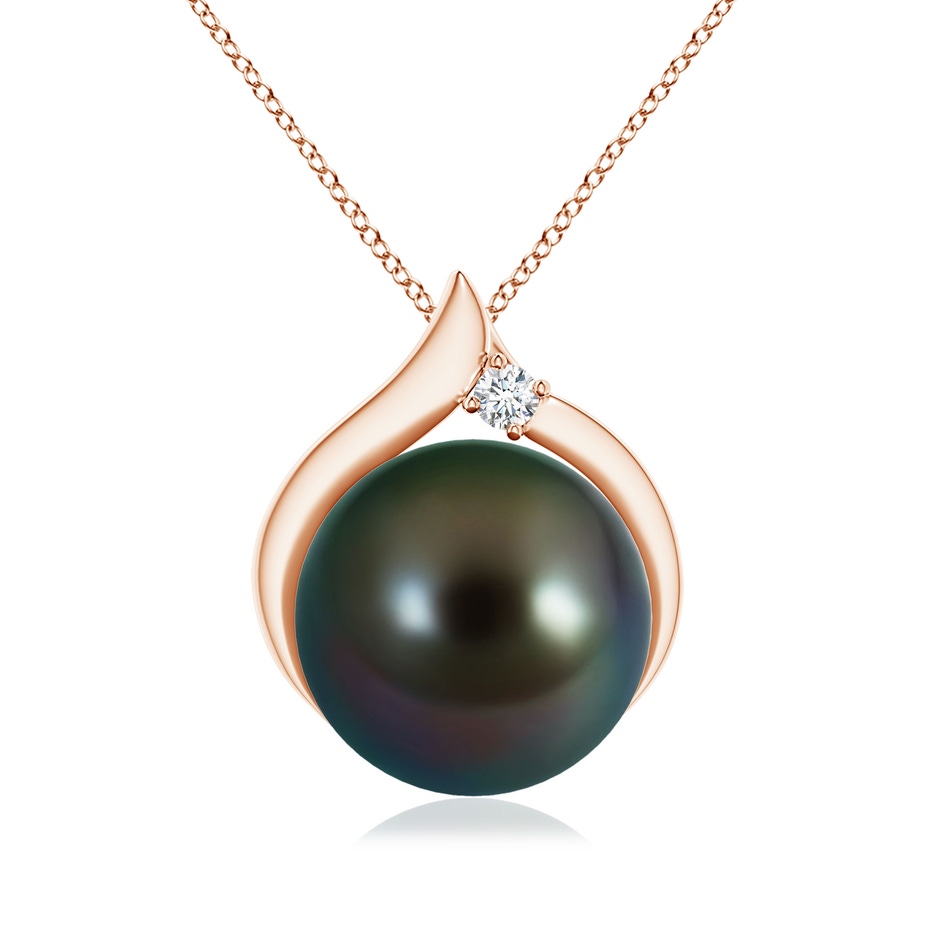10mm AAAA Tahitian Pearl Solitaire Pendant with Diamond in Rose Gold 