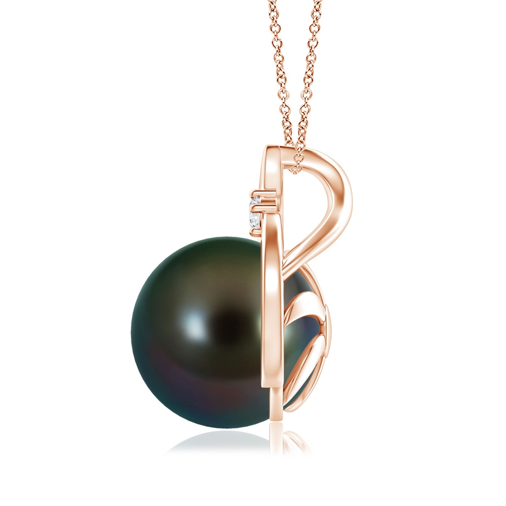 10mm AAAA Tahitian Pearl Solitaire Pendant with Diamond in Rose Gold Side 199