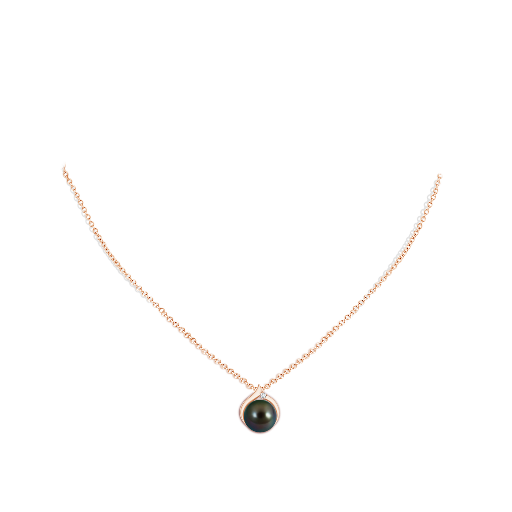 10mm AAAA Tahitian Pearl Solitaire Pendant with Diamond in Rose Gold pen