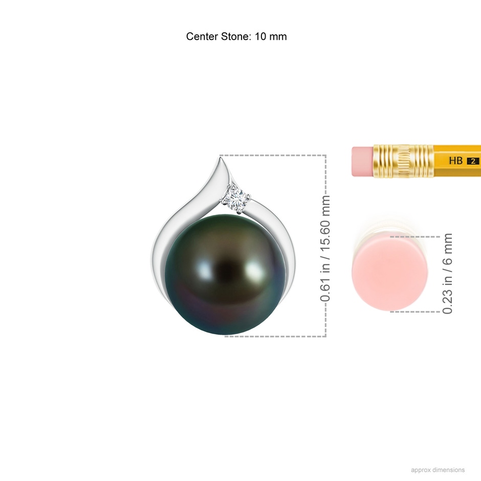 10mm AAAA Tahitian Pearl Solitaire Pendant with Diamond in S999 Silver ruler