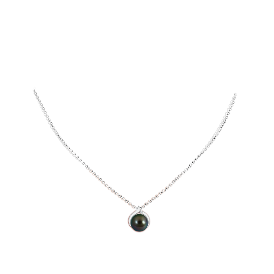 10mm AAAA Tahitian Pearl Solitaire Pendant with Diamond in S999 Silver pen