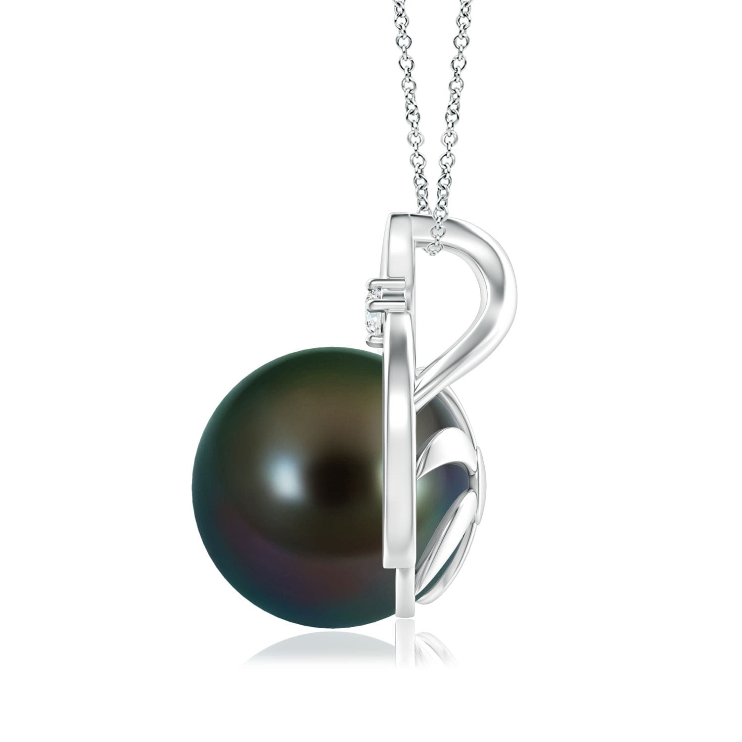 10mm AAAA Tahitian Pearl Solitaire Pendant with Diamond in White Gold - side 3