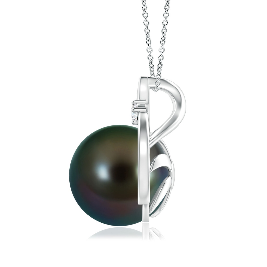 10mm AAAA Tahitian Pearl Solitaire Pendant with Diamond in White Gold Side 199