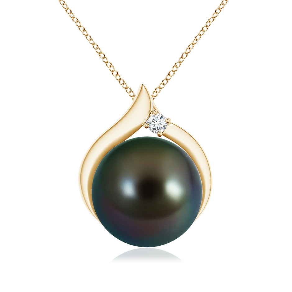 10mm AAAA Tahitian Pearl Solitaire Pendant with Diamond in Yellow Gold 