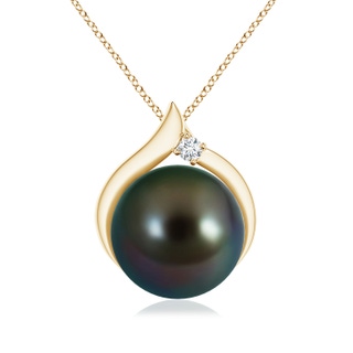 10mm AAAA Tahitian Pearl Solitaire Pendant with Diamond in Yellow Gold