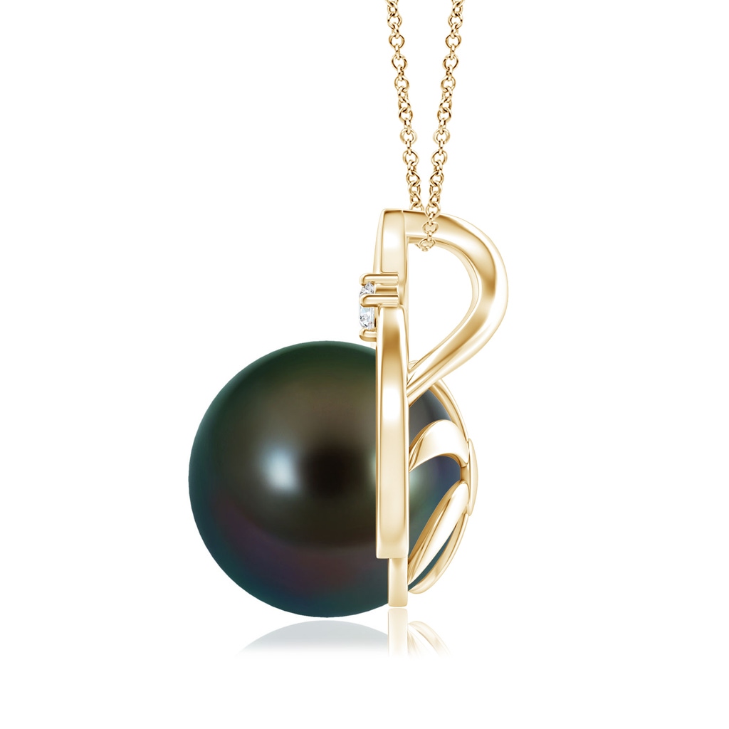 10mm AAAA Tahitian Pearl Solitaire Pendant with Diamond in Yellow Gold Side 199