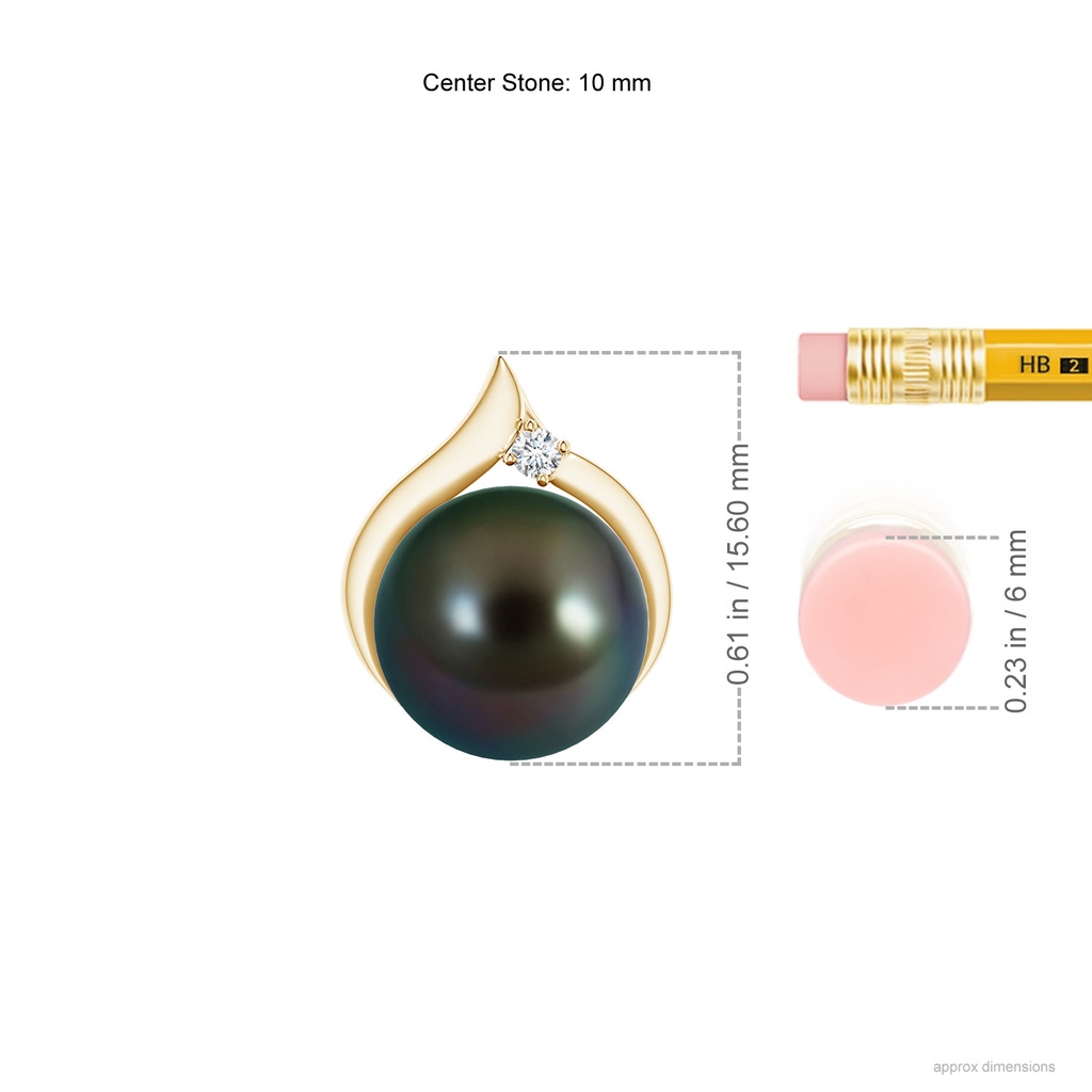 10mm AAAA Tahitian Pearl Solitaire Pendant with Diamond in Yellow Gold ruler